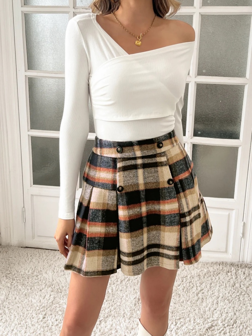 KK PLEATED SKIRT ELASTIC WAIST‎ MID-THIGH LENGTH PLAIDED A-LINE SKIRT Size 2XL